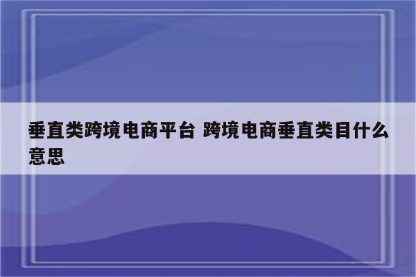 垂直类跨境电商平台 跨境电商垂直类目什么意思