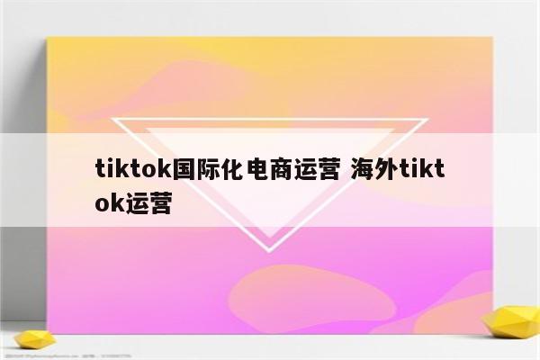 tiktok国际化电商运营 海外tiktok运营