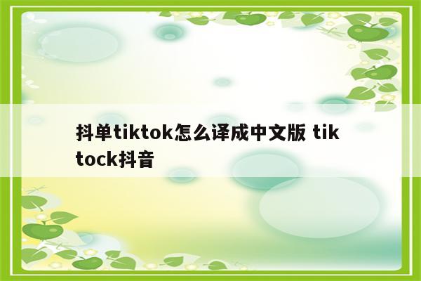 抖单tiktok怎么译成中文版 tik tock抖音