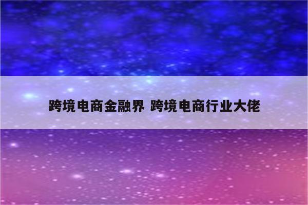 跨境电商金融界 跨境电商行业大佬