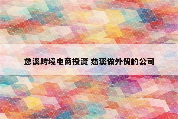 慈溪跨境电商投资 慈溪做外贸的公司