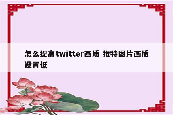 怎么提高twitter画质 推特图片画质设置低