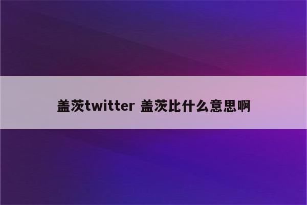盖茨twitter 盖茨比什么意思啊