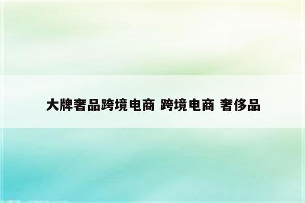 大牌奢品跨境电商 跨境电商 奢侈品