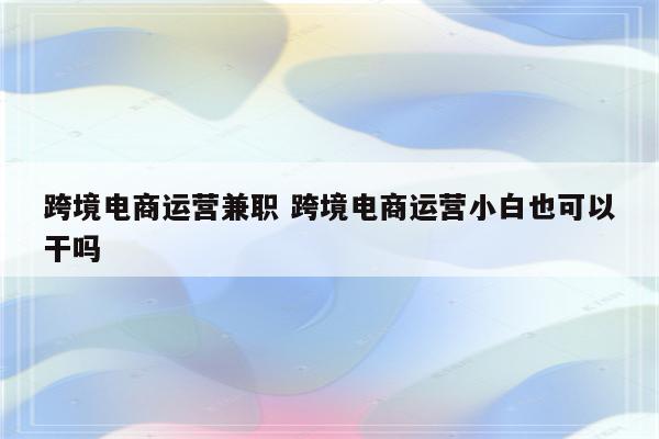 跨境电商运营兼职 跨境电商运营小白也可以干吗