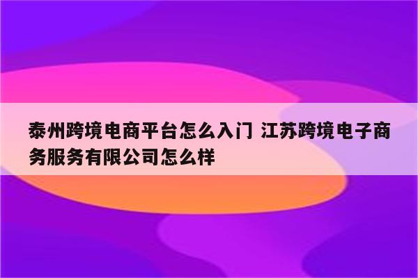 泰州跨境电商平台怎么入门 江苏跨境电子商务服务有限公司怎么样