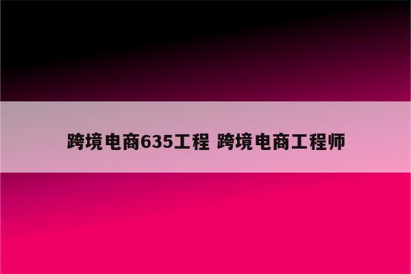 跨境电商635工程 跨境电商工程师
