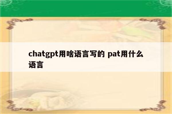 chatgpt用啥语言写的 pat用什么语言