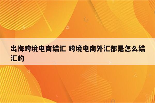 出海跨境电商结汇 跨境电商外汇都是怎么结汇的