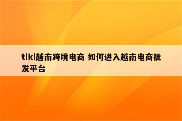 tiki越南跨境电商 如何进入越南电商批发平台