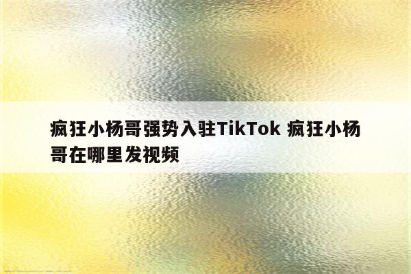 疯狂小杨哥强势入驻TikTok 疯狂小杨哥在哪里发视频