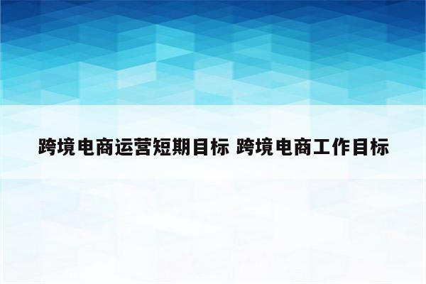 跨境电商运营短期目标 跨境电商工作目标