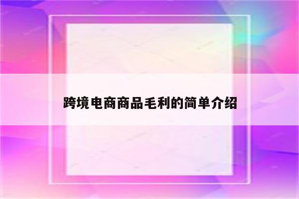 跨境电商商品毛利的简单介绍