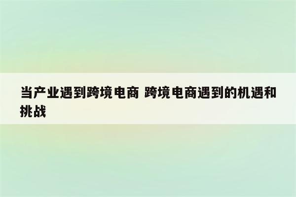 当产业遇到跨境电商 跨境电商遇到的机遇和挑战