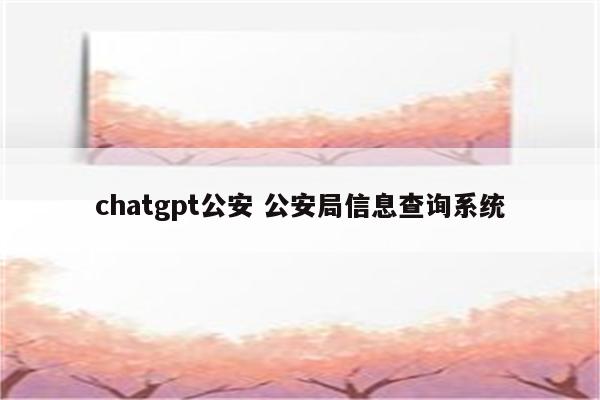 chatgpt公安 公安局信息查询系统