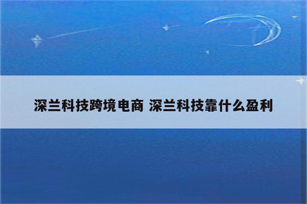 深兰科技跨境电商 深兰科技靠什么盈利