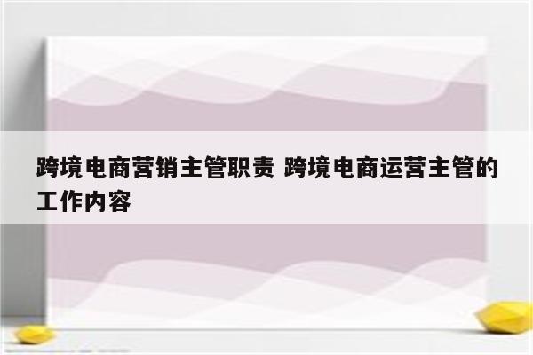 跨境电商营销主管职责 跨境电商运营主管的工作内容