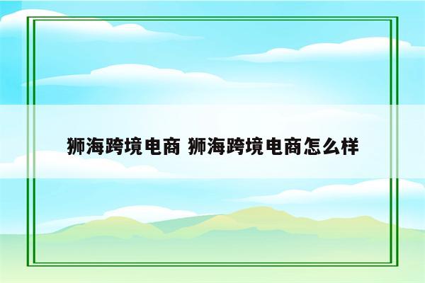 狮海跨境电商 狮海跨境电商怎么样