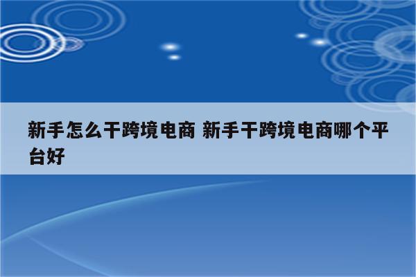 新手怎么干跨境电商 新手干跨境电商哪个平台好
