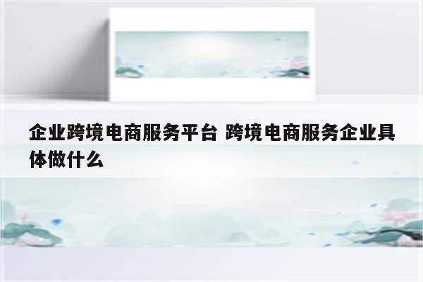 企业跨境电商服务平台 跨境电商服务企业具体做什么