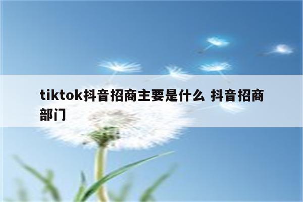 tiktok抖音招商主要是什么 抖音招商部门