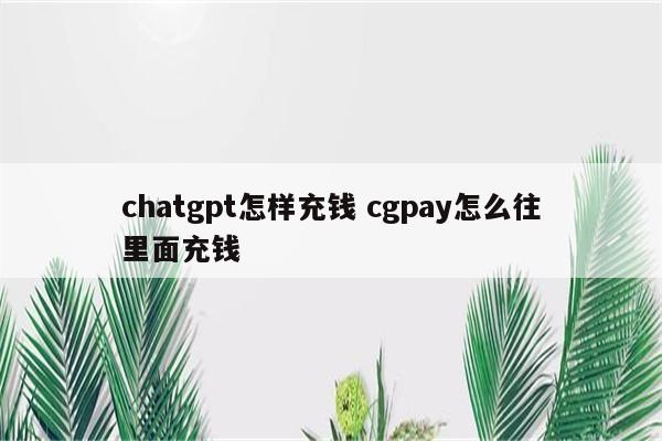 chatgpt怎样充钱 cgpay怎么往里面充钱