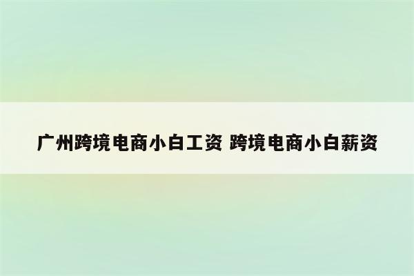 广州跨境电商小白工资 跨境电商小白薪资