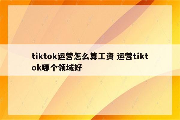tiktok运营怎么算工资 运营tiktok哪个领域好