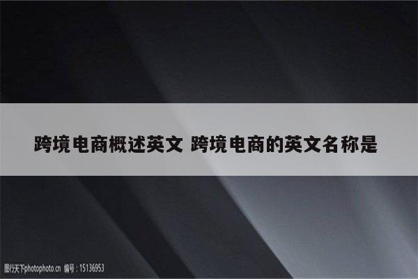 跨境电商概述英文 跨境电商的英文名称是 