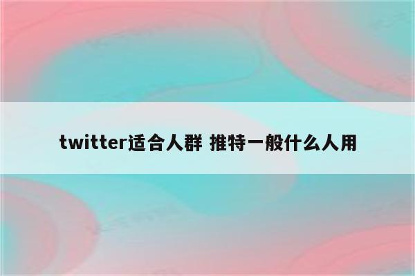 twitter适合人群 推特一般什么人用