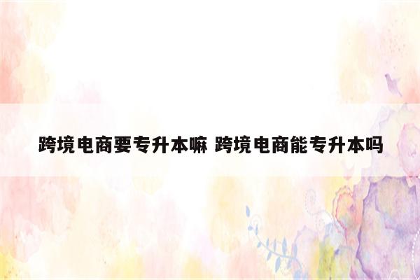 跨境电商要专升本嘛 跨境电商能专升本吗