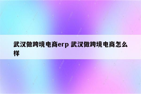 武汉做跨境电商erp 武汉做跨境电商怎么样