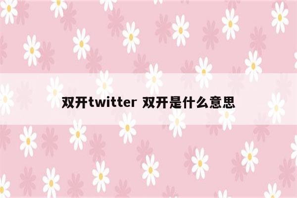 双开twitter 双开是什么意思
