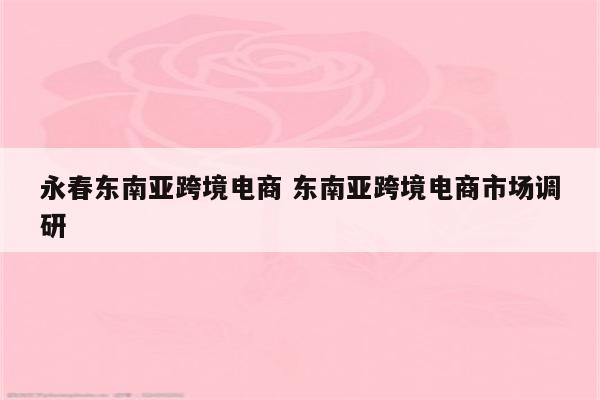 永春东南亚跨境电商 东南亚跨境电商市场调研
