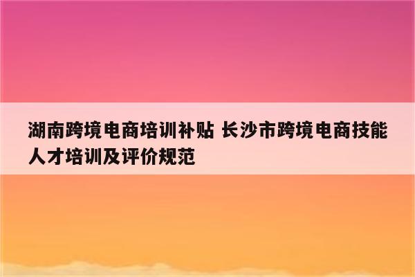 湖南跨境电商培训补贴 长沙市跨境电商技能人才培训及评价规范