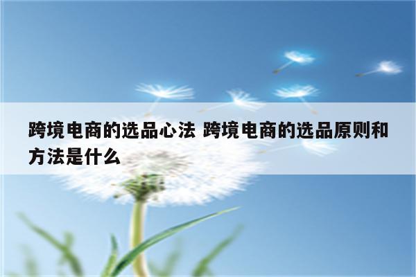 跨境电商的选品心法 跨境电商的选品原则和方法是什么