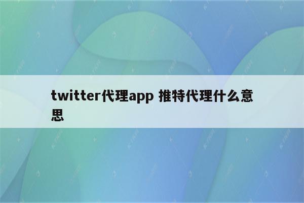 twitter代理app 推特代理什么意思