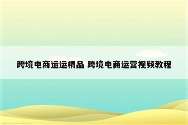 跨境电商运运精品 跨境电商运营视频教程