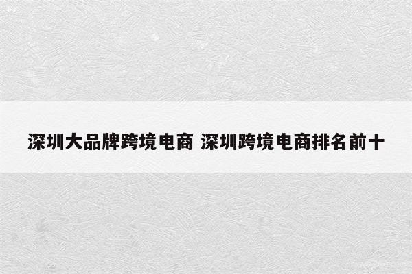深圳大品牌跨境电商 深圳跨境电商排名前十