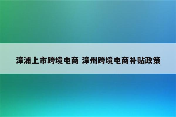 漳浦上市跨境电商 漳州跨境电商补贴政策