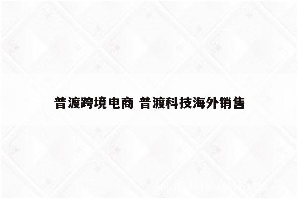 普渡跨境电商 普渡科技海外销售