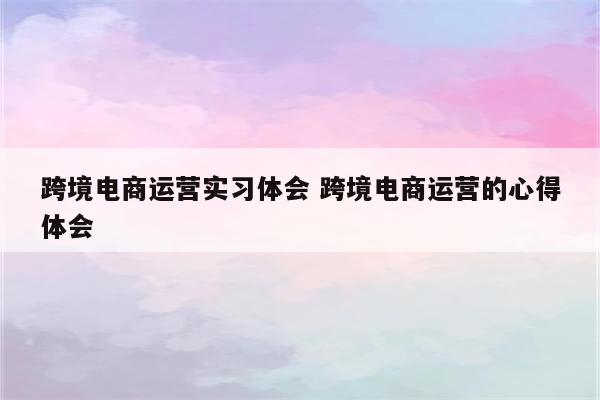 跨境电商运营实习体会 跨境电商运营的心得体会