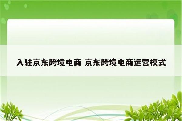 入驻京东跨境电商 京东跨境电商运营模式