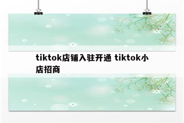 tiktok店铺入驻开通 tiktok小店招商