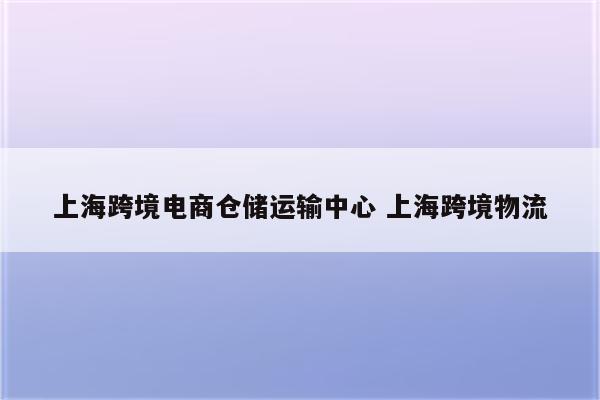 上海跨境电商仓储运输中心 上海跨境物流