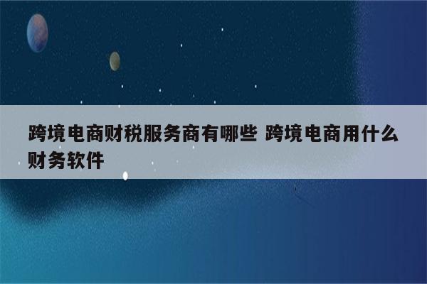 跨境电商财税服务商有哪些 跨境电商用什么财务软件