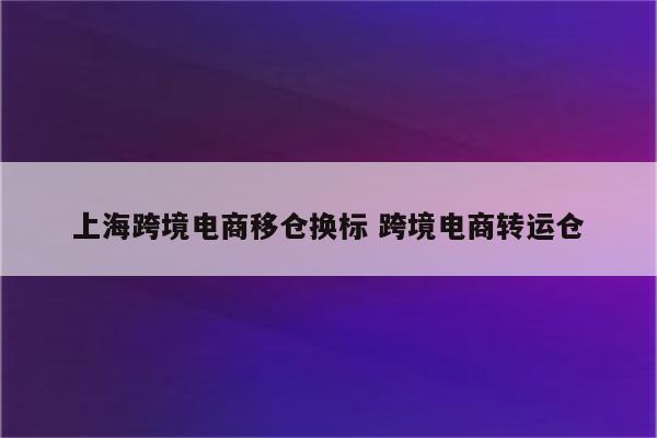 上海跨境电商移仓换标 跨境电商转运仓