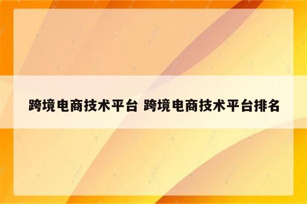 跨境电商技术平台 跨境电商技术平台排名