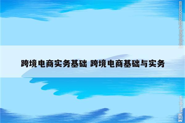 跨境电商实务基础 跨境电商基础与实务