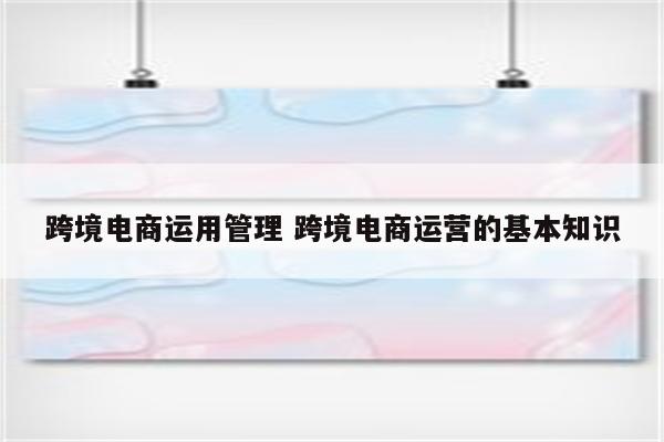 跨境电商运用管理 跨境电商运营的基本知识